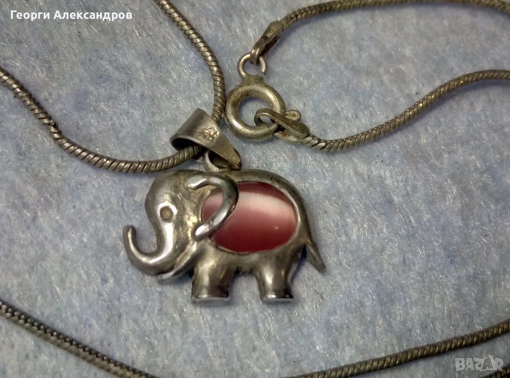 Колие СРЕБЪРНО СЛОНЧЕ АРТ Медальон За ЩАСТИЕ с Шлифовано РОЗОВО КОТЕШКО ОКО и Нежна СРЕБЪРНА Верижка, снимка 1