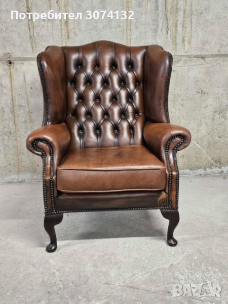 Кресло от естествена кожа в стил Честърфийлд, снимка 1