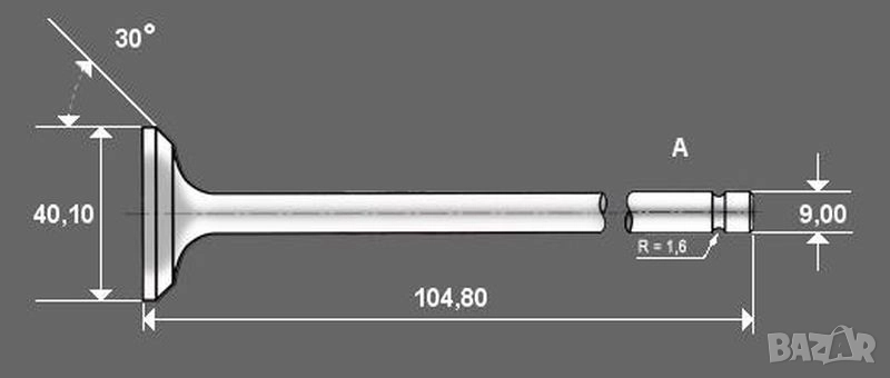 Клапан изпускателен GIEFFE (40X9X105) за ALFA ROMEO 2.0 83г.- №0012K, снимка 1