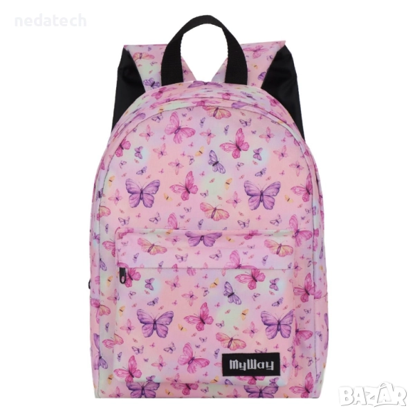 Ученическа раница My Way с пеперуди, Розов, 23x13x34см., снимка 1