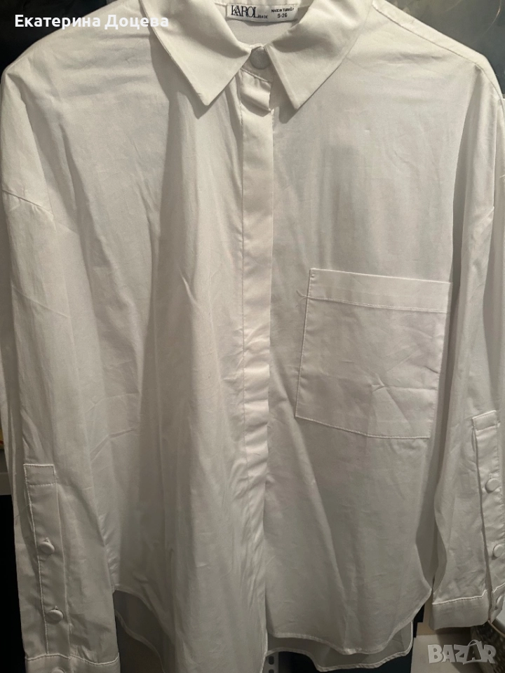 Бяла риза, с декоративни копчета на ръкавите, снимка 1
