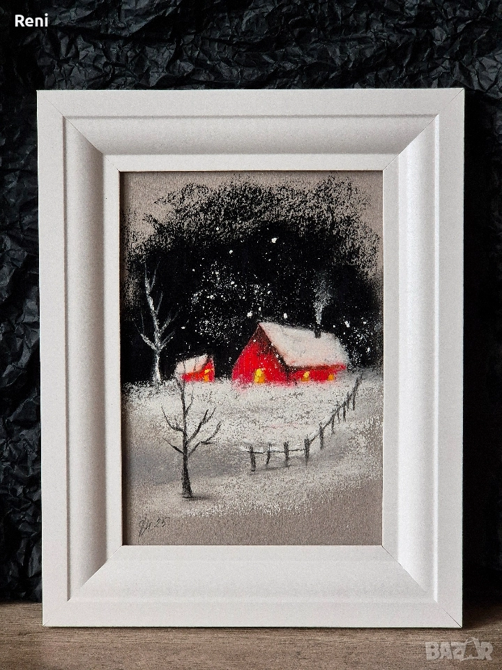 Зима, картина въглен, оригинал, снимка 1
