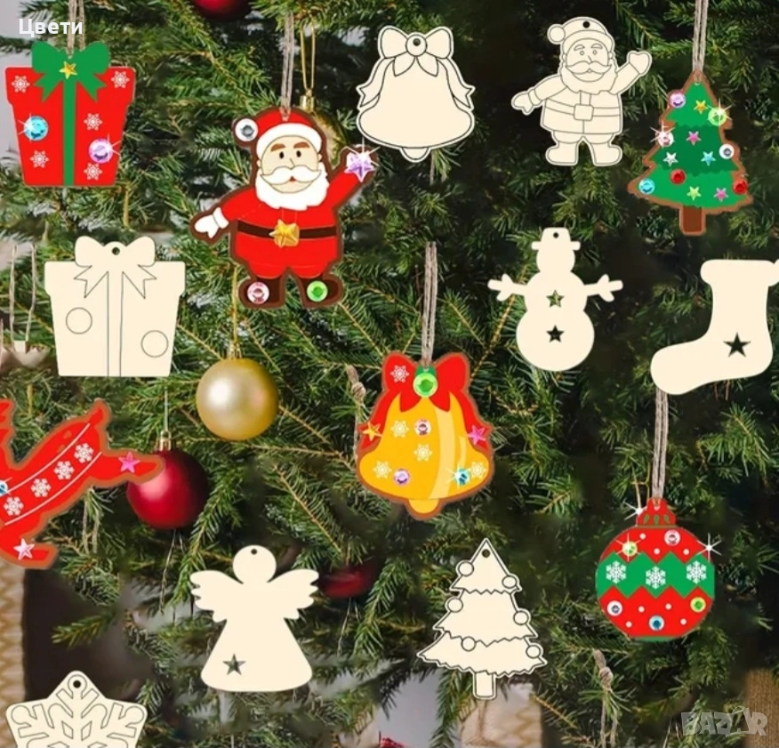 Декоративни дървени коледни украшения за оцветяване, снимка 1