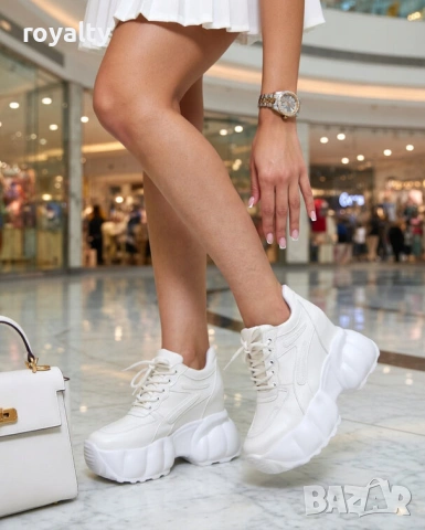 Кецове на платформа - бяла кожа