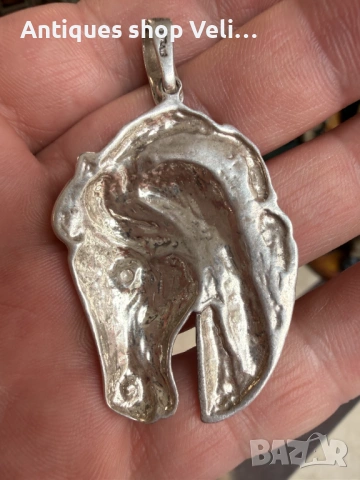 Сребърен медальон кон №7863 , снимка 4 - Колиета, медальони, синджири - 53463892