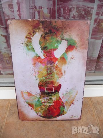 Метална табела картина еротика китара музика рок живопис кок бои струни, снимка 1 - Декорация за дома - 45456346