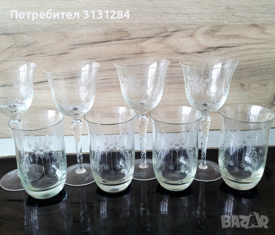 WMF Уникален антикварен комплект кристални гравирани чаши  Германия 40-те, снимка 9 - Други ценни предмети - 44993196