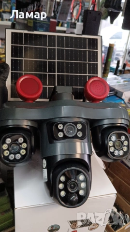 Четворна соларна безжична камера 3 въртящи се 4G 12MP работи с СИМ SIM карт мобилни данни от тел. оп, снимка 2 - HD камери - 53407627