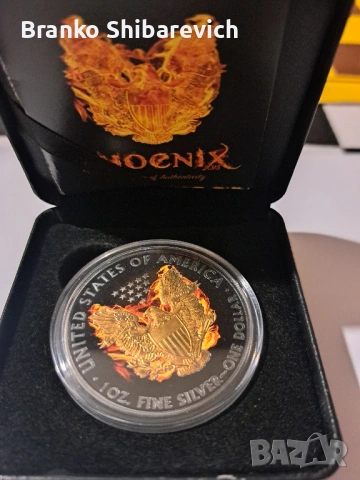 Красива сребърна монета American Silver Eagle 2015 Black Ruthenium & 24 K Gold