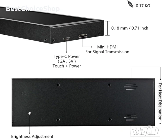 7.84-инчов мини монитор HD IPS вторичен екран, LCD дисплей, съвместим с AIDA64, снимка 10 - Монитори - 53731574