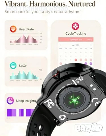 Нов Смарт часовник TitanSync S62 водоустойчив OLED дисплей кръгъл черен за мъже и жени, снимка 4 - Смарт гривни - 54100801