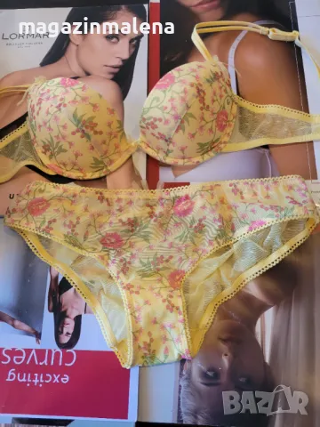 6mia 75B,80B+L жълти сутиен+бикина италиански комплект гладки сутиен+бикини, снимка 1