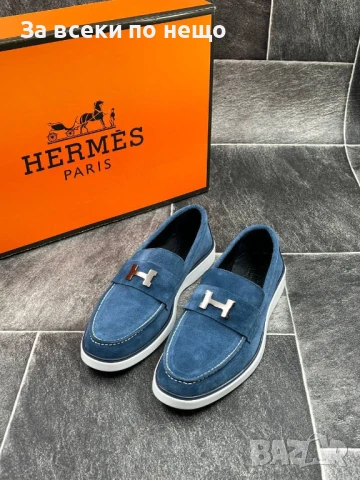 Hermes Мъжки Сини Мокасини Естествена Кожа Хермес Код E537, снимка 4 - Мокасини - 50803344