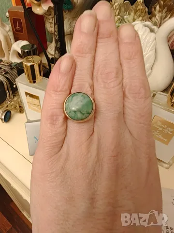 Нов сребърен пръстен с естествен жадеит, снимка 4 - Пръстени - 49744024