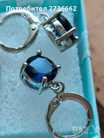 Сребърни обеци със син цирконий , снимка 2 - Обеци - 46485393