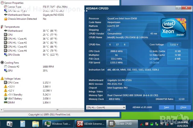 GA-P43-ES3G, четириядрен E5450, 8GB DDR2 800, 5670 1GB DDR5, снимка 3 - Дънни платки - 47867004