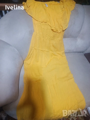 Дълга жълта рокля с цепка, снимка 2 - Рокли - 53608674