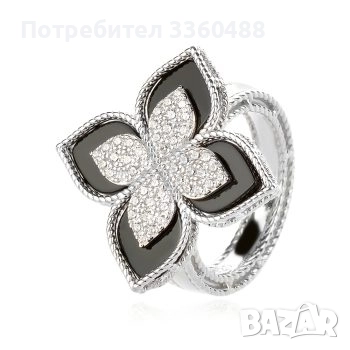 сребърен пръстен с оникс и кубичен циркони , снимка 1