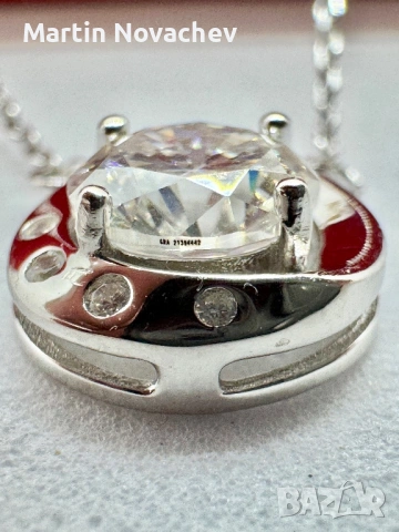 Сребърно колие с мойсанит (Диамант) 1 карат, снимка 10 - Колиета, медальони, синджири - 53664061