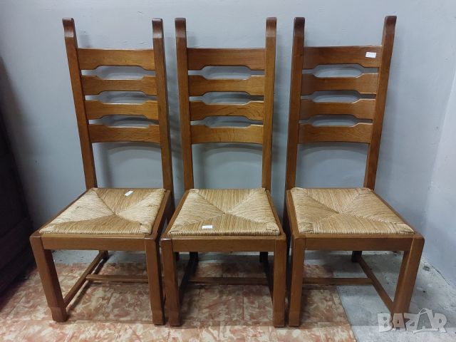 6 броя трапезни столове масив бял дъб с ратанова седалка, снимка 1 - Столове - 45943653