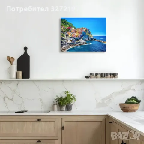 Картина на платно с дървена рамка-Средиземноморски Порт на Синкве Тере,30x40 см., снимка 3 - Картини - 48464154