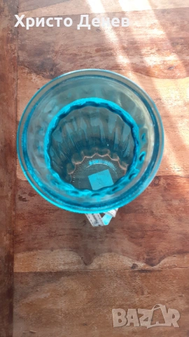 ваза стъклена синя дизайнерска качествена висока 30 см, снимка 3 - Вази - 53020493