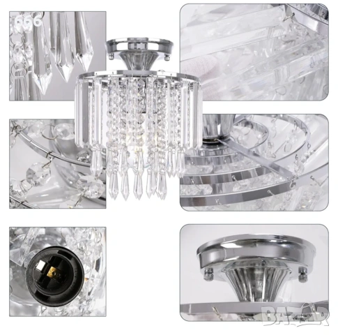 Модерна кристална таванна лампа Хром, снимка 4 - Лампи за таван - 53526800