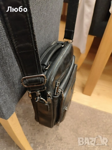 Мъжка чанта от естествена кожа (черна) SILVER FLAME - Много запазена, снимка 4 - Чанти - 53772823