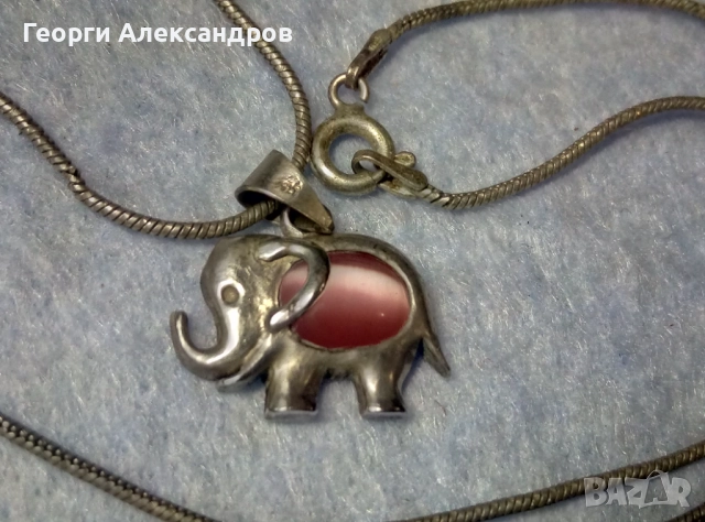 Колие СРЕБЪРНО СЛОНЧЕ АРТ Медальон За ЩАСТИЕ с Шлифовано РОЗОВО КОТЕШКО ОКО и Нежна СРЕБЪРНА Верижка