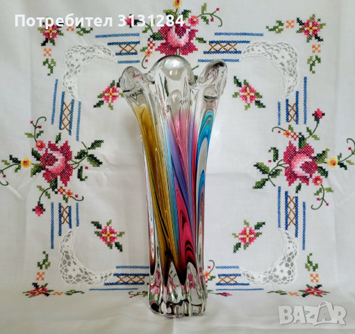 Антикварна кристална ваза Art Glass Sommerso Sanyu Япония , снимка 2 - Други ценни предмети - 45036670
