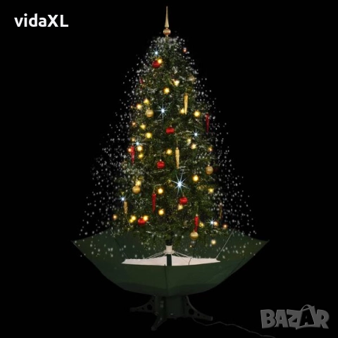 vidaXL Коледна елха с валящ сняг и основа от чадър, зелена, 190 см(SKU:284337), снимка 2 - Декорация за дома - 52574231