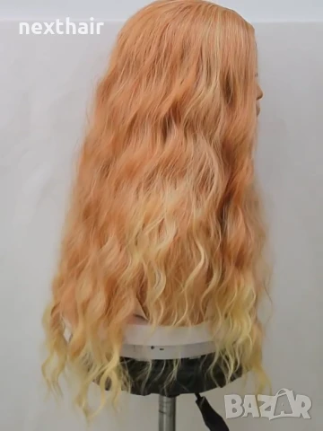Оранжева къдрева перука с руси краища на път, снимка 2 - Аксесоари за коса - 50457402