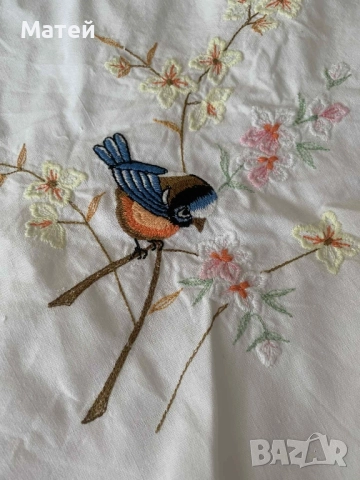 Бяла покривка за кръгла маса* С бродерия* 100 % памук, снимка 5 - Покривки за маси - 51965973