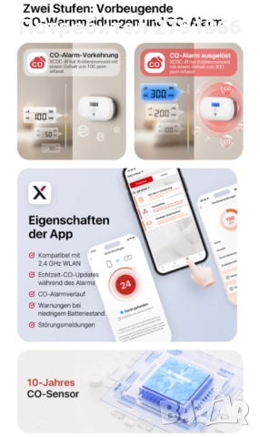 X-Sense Интелигентен WI-FI детектор за въглероден оксид XC0C-iR Сертифициран от TÜV Rheinland, снимка 13 - Овлажнители и пречистватели за въздух - 52297351