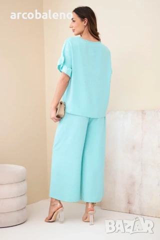 Дамски комплект от вискоза с щампована блуза и панталон, 11цвята , снимка 4 - Комплекти - 53863336