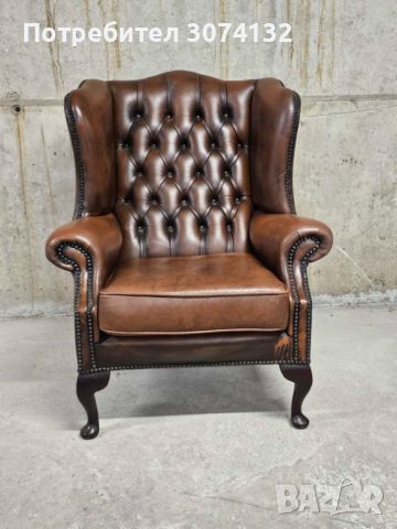 Кресло от естествена кожа в стил Честърфийлд, снимка 1 - Дивани и мека мебел - 46398606