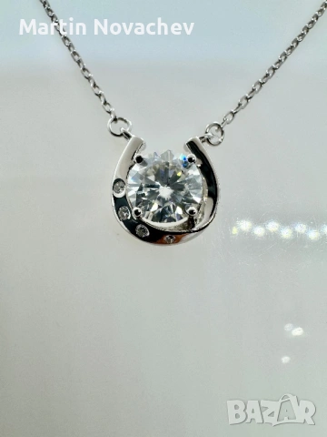 Сребърно колие с мойсанит (Диамант) 1 карат, снимка 2 - Колиета, медальони, синджири - 53664061