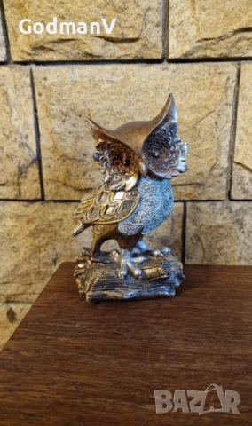 Декоративна статуетка „Бухал на дървено трупче“, снимка 2 - Статуетки - 52648267