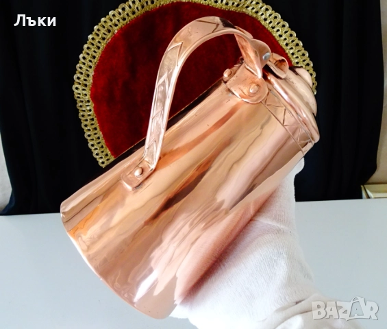 Битова масивна медна кана с капак,чиста червена мед. , снимка 6 - Антикварни и старинни предмети - 51990138