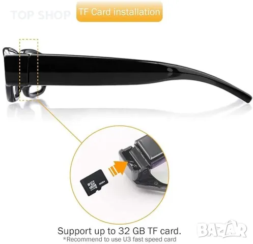 Шпионска камера скрита в очила BANGLIN 32GB 1080P HD Spy Glasses Camera, снимка 2 - Аналогови камери - 48773275