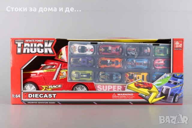 ✨Детски камион с писта и 12 метални коли, снимка 4 - Коли, камиони, мотори, писти - 52648312