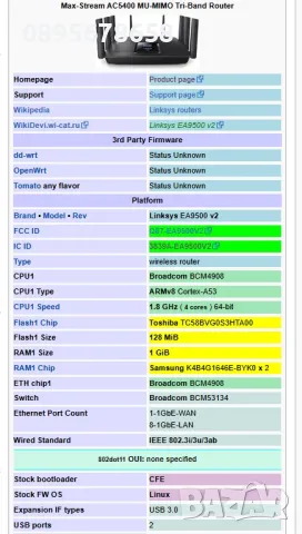 Мощен Ruter EA9500 Linksys 3band радиа 12 антели 4х1.8GHz, снимка 2 - Рутери - 49065266