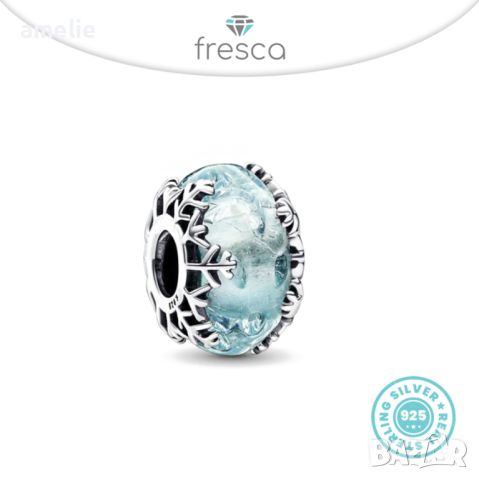 Талисман сребро 925 Fresca по модел тип Pandora Murano Snow Charm. Колекция Amélie, снимка 1 - Гривни - 39013667