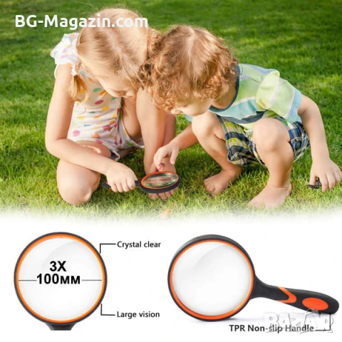 Професионална голяма увеличителна ръчна лупа 3X за четене на книги вестници стъклена с дръжка деца, снимка 8 - Други инструменти - 50920882