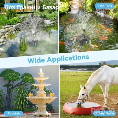 Нов Соларен фонтан за езерце/поилка, двустепенна филтрация, 3600mAh, снимка 9 - Други - 53738761