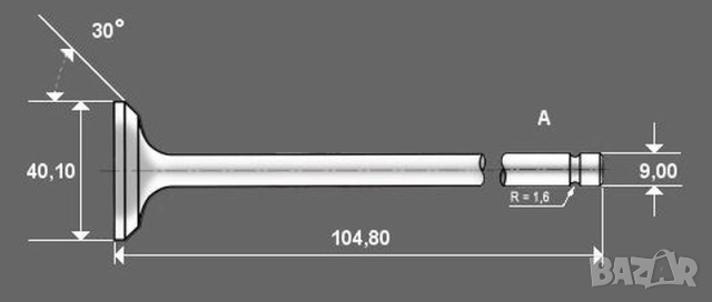 Клапан изпускателен GIEFFE (40X9X105) за ALFA ROMEO 2.0 83г.- №0012K