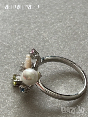 Луксозен сребърен пръстен със седефено цвете топази и перла , снимка 9 - Пръстени - 52835181