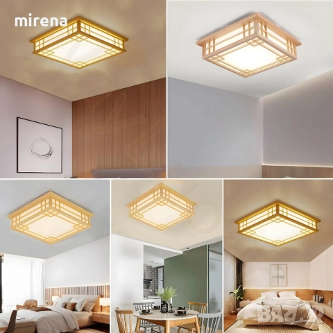 Дървен полилей ЛЕД LED, японски стил, квадратна, дистанционно 215, снимка 8 - Лампи за таван - 51536373