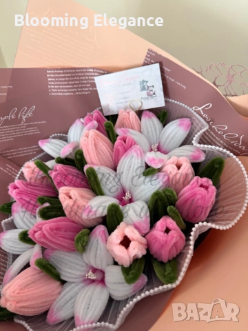 Вечен букет от лалета и лилии, снимка 2 - Подаръци за жени - 54174275