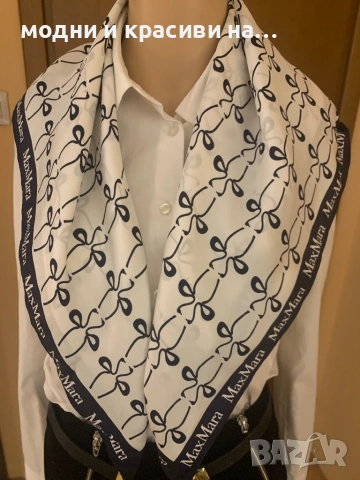 Копринен шал Max Mara, с десен щрауси, снимка 7 - Шалове - 53357722
